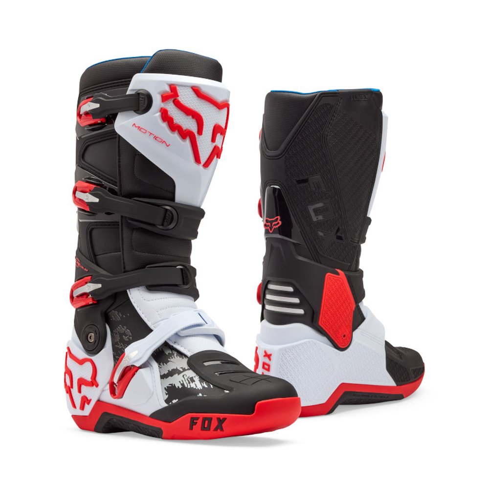 FOX MOTION BOOT Motocross Stiefel Weiss/Neon Rot