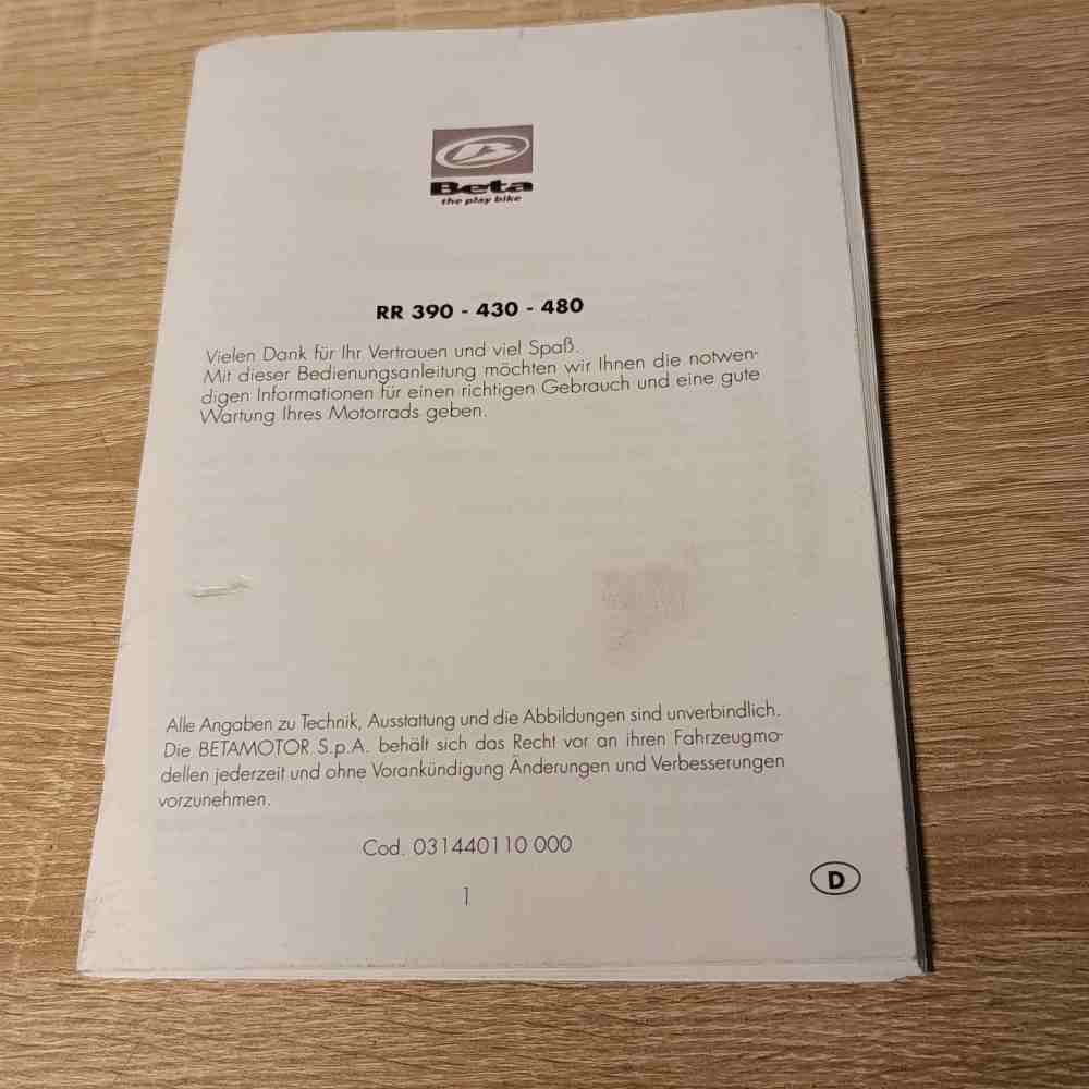 BETA RR 390-430-480 031440110000 Motorrad-Handbuch gebraucht