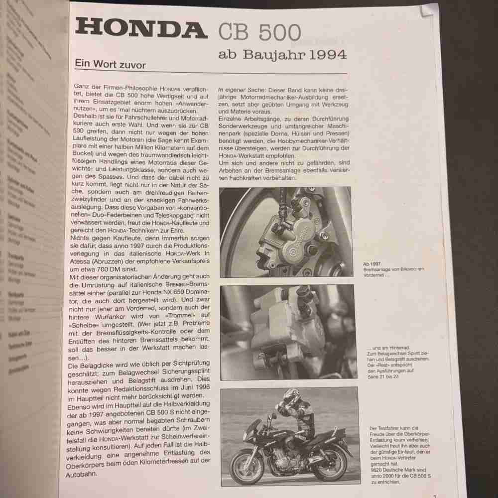HONDA CB 500 1994 Reparaturanleitung 5196 gebraucht