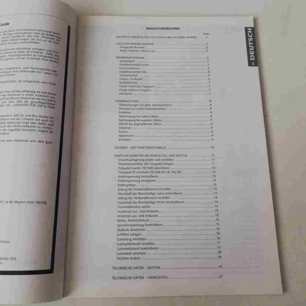KTM 50 SXR Adventure Pro Junior/Senior 1999 Motorrad-Handbuch gebraucht