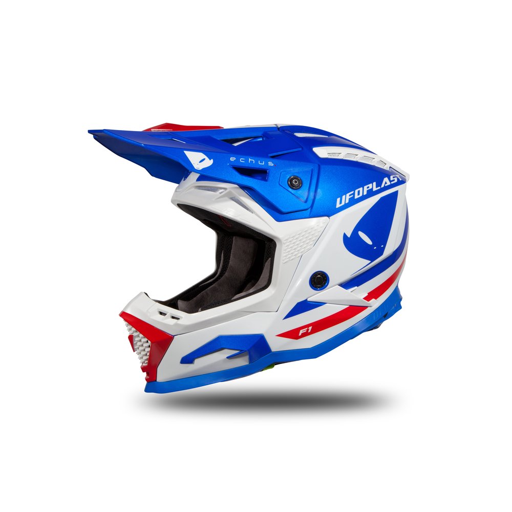 UFO Echus Motocross Helm blau weiss rot glossy