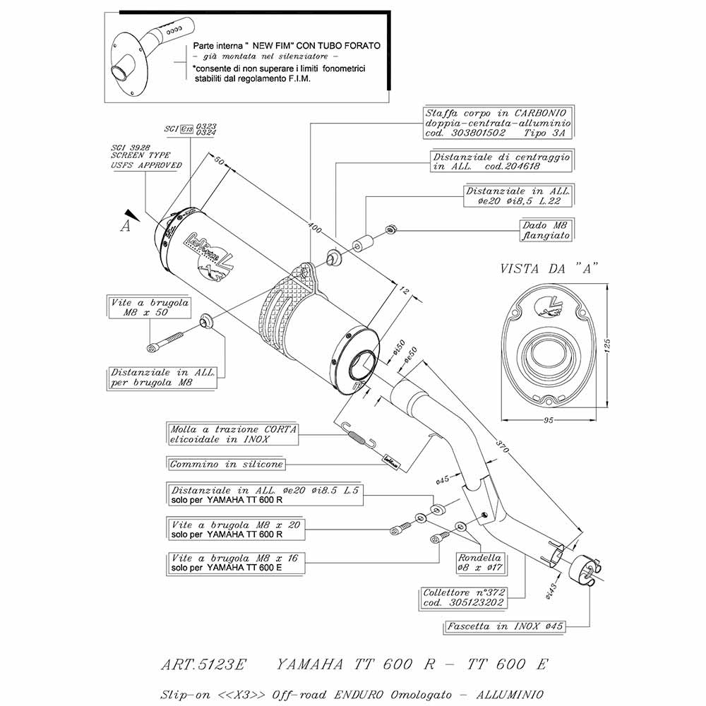 LEOVINCE 5123E X3 Enduro Slip-On Endschalldämpfer passend für Yamaha TT 600 E/R 94-01
