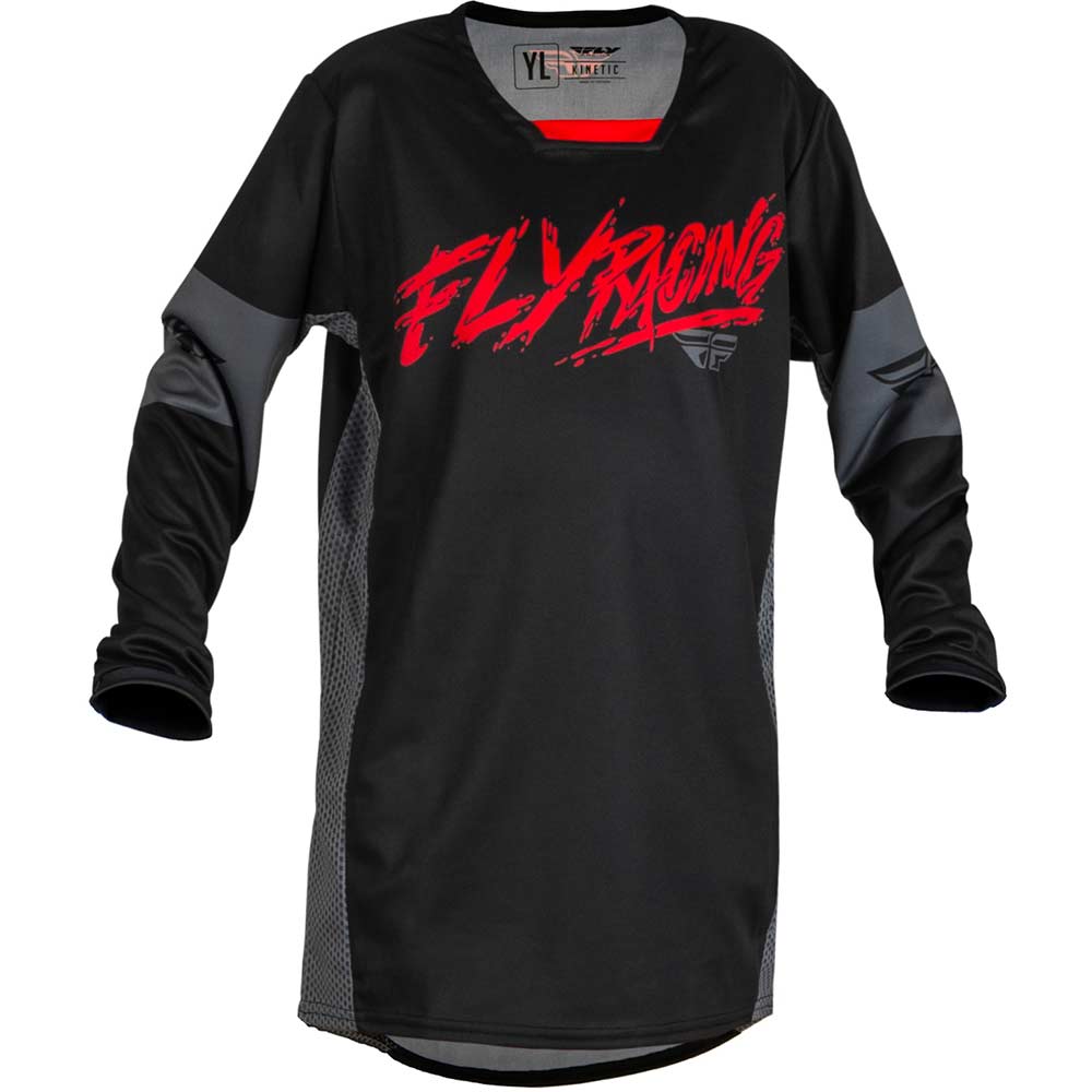 FLY Kinetic Khaos Kinder MX MTB Jersey schwarz rot grau