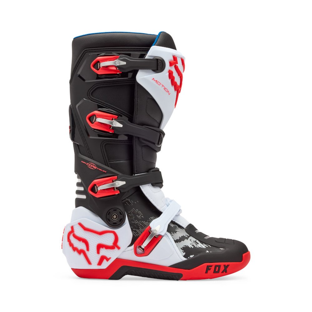 FOX MOTION BOOT Motocross Stiefel Weiss/Neon Rot